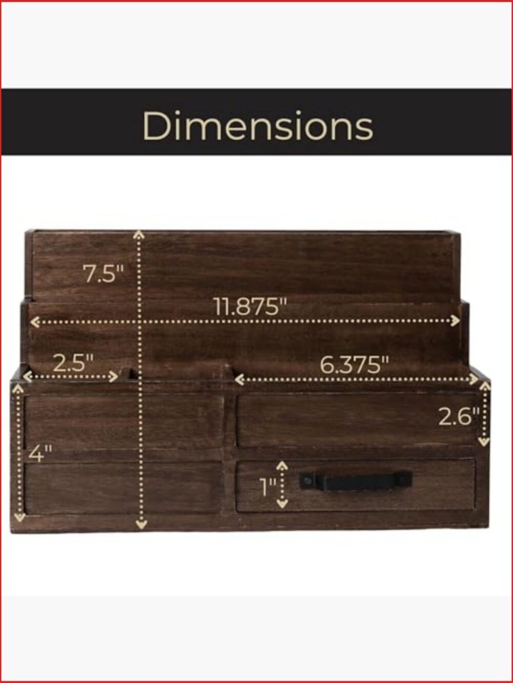 Wooden Mail Organizer with Drawer and Pen Holder Desktop Storage - Picture 2 of 6